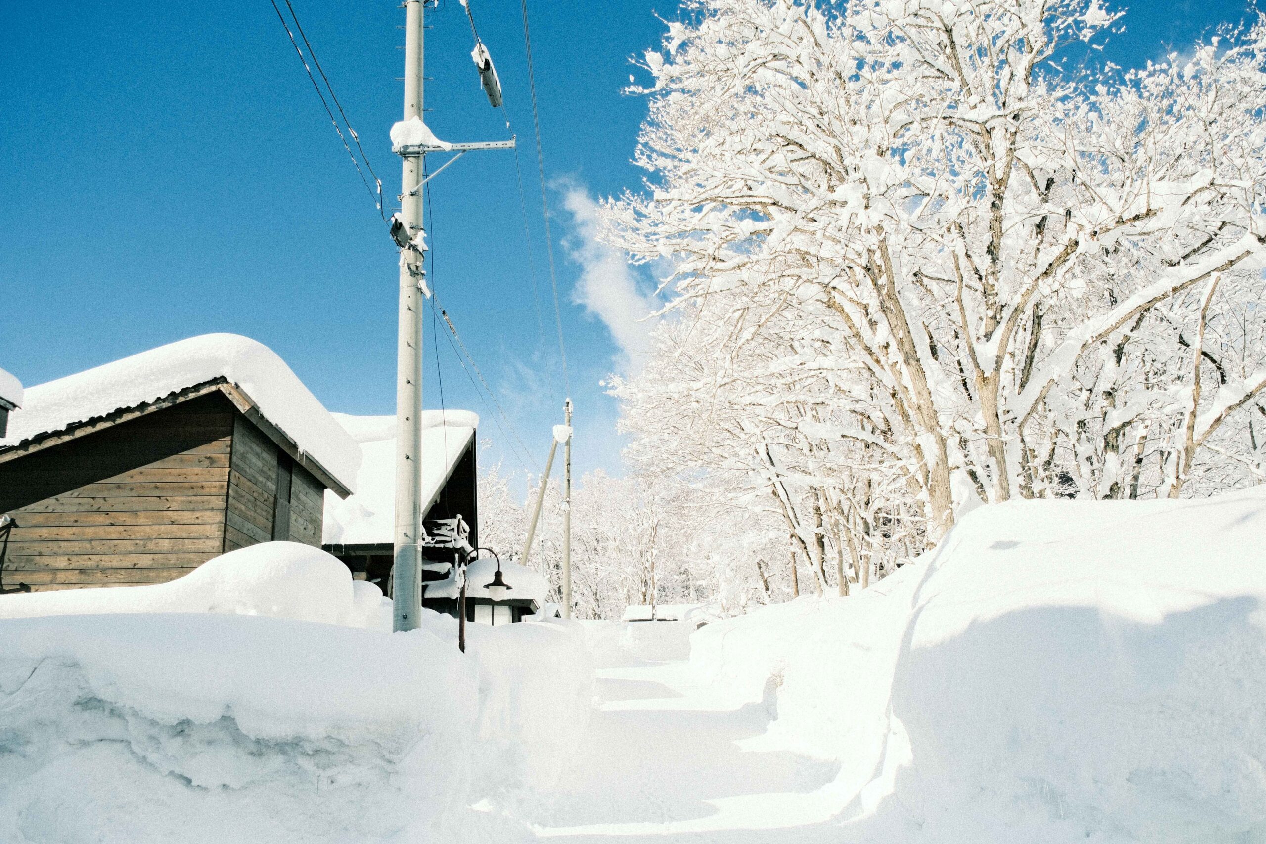 Deep snow-covered street in Myoko Kogen
